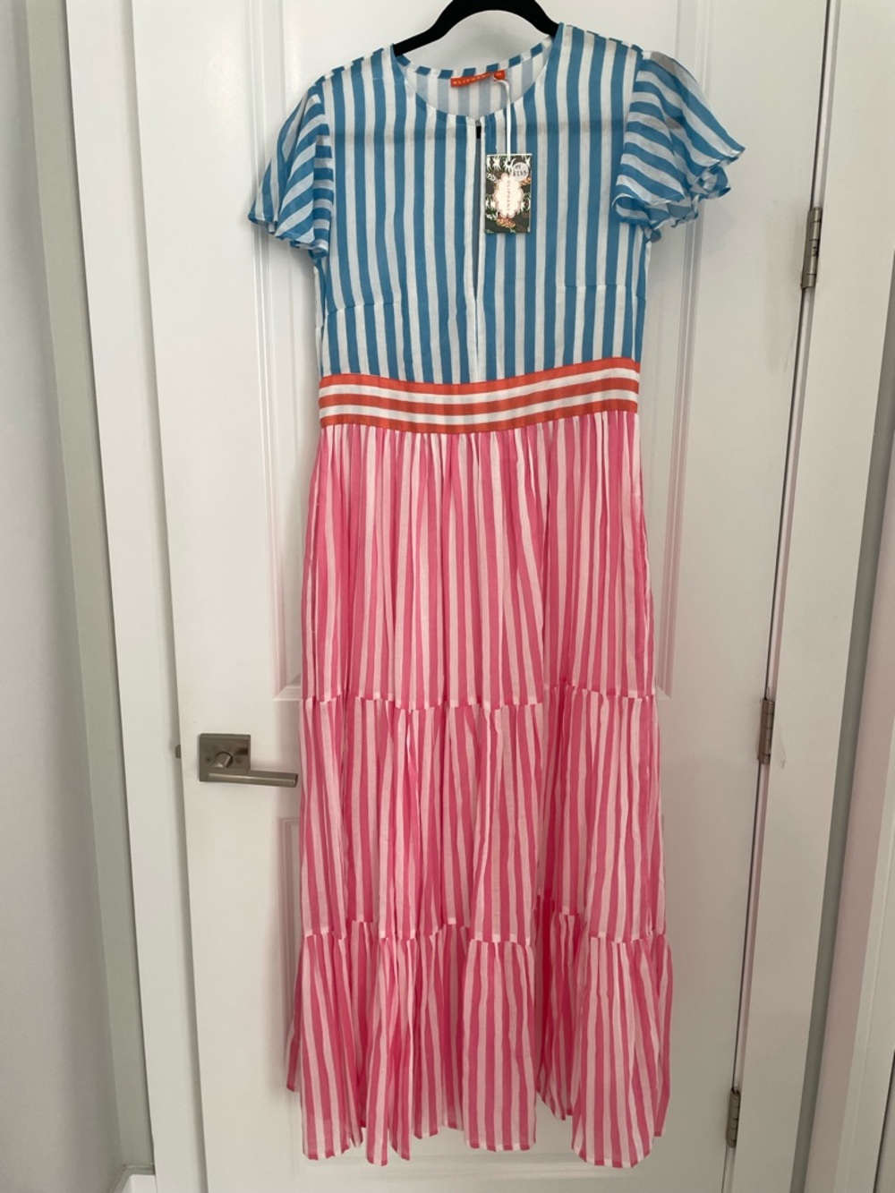 NEW Oliphant Nassau Pink V-Neck Maxi Dress Size XS Striped Coastal Summer.    15 - Picture 2 of 9